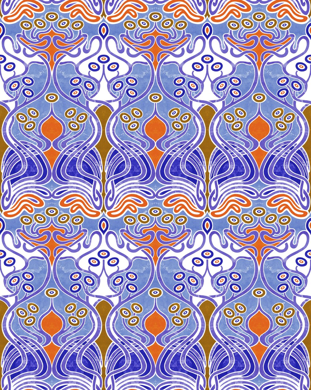 Beauclair Blue Orange, 2018 (mieszane media cyfrowe) autorstwa David Newton