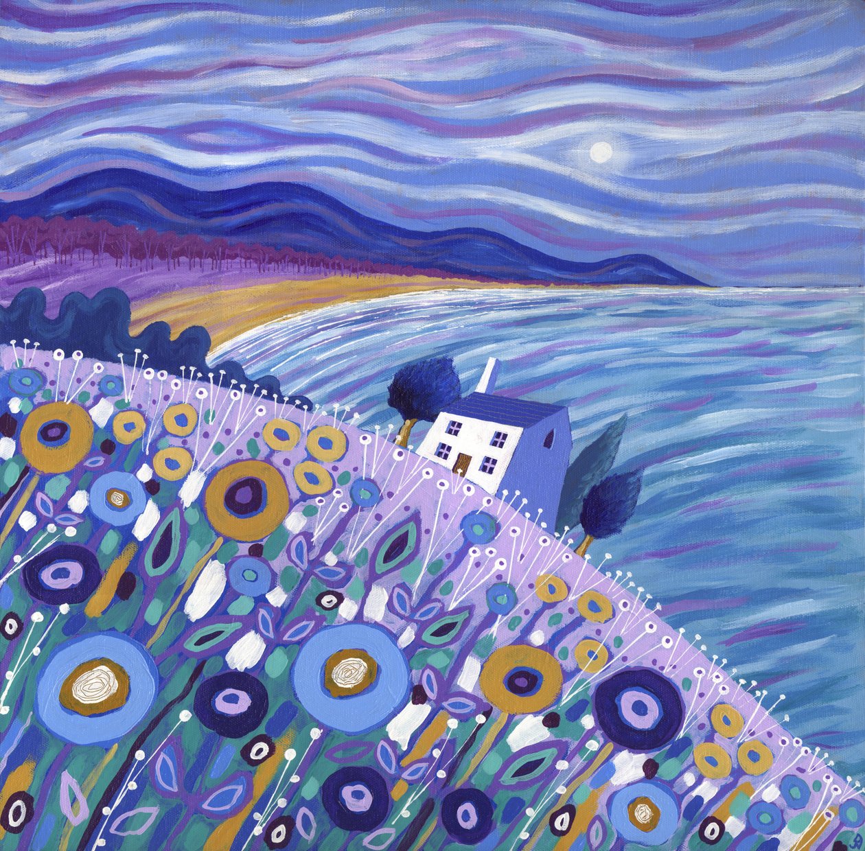 Clifftop Cottage, 2013 (akryl na płótnie) autorstwa David Newton