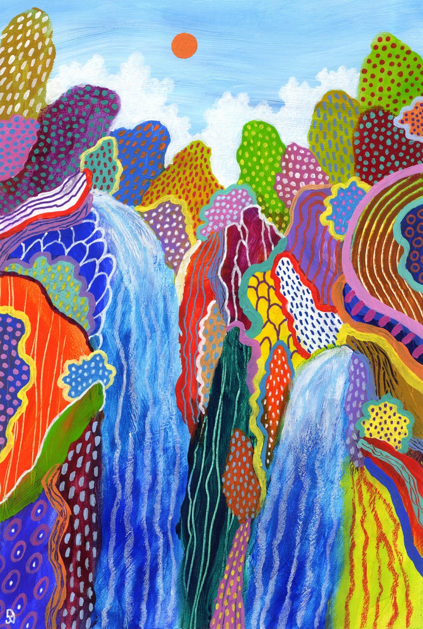 Floating World 24, 2023 (akryl i pastel olejny na papierze) autorstwa David Newton