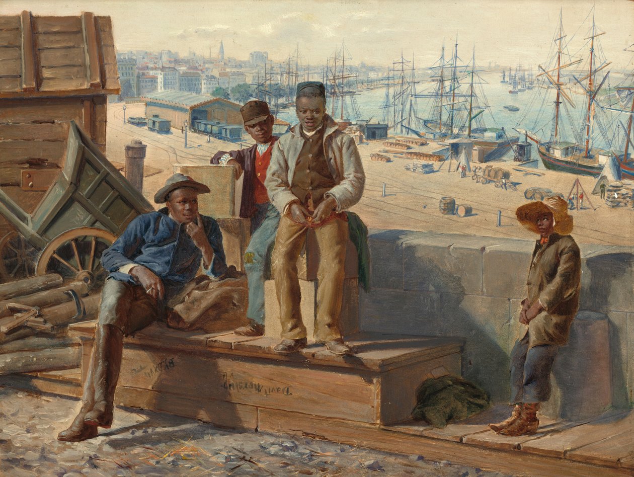 Czarni chłopcy na nabrzeżu, ok. 1865. autorstwa David Norslup