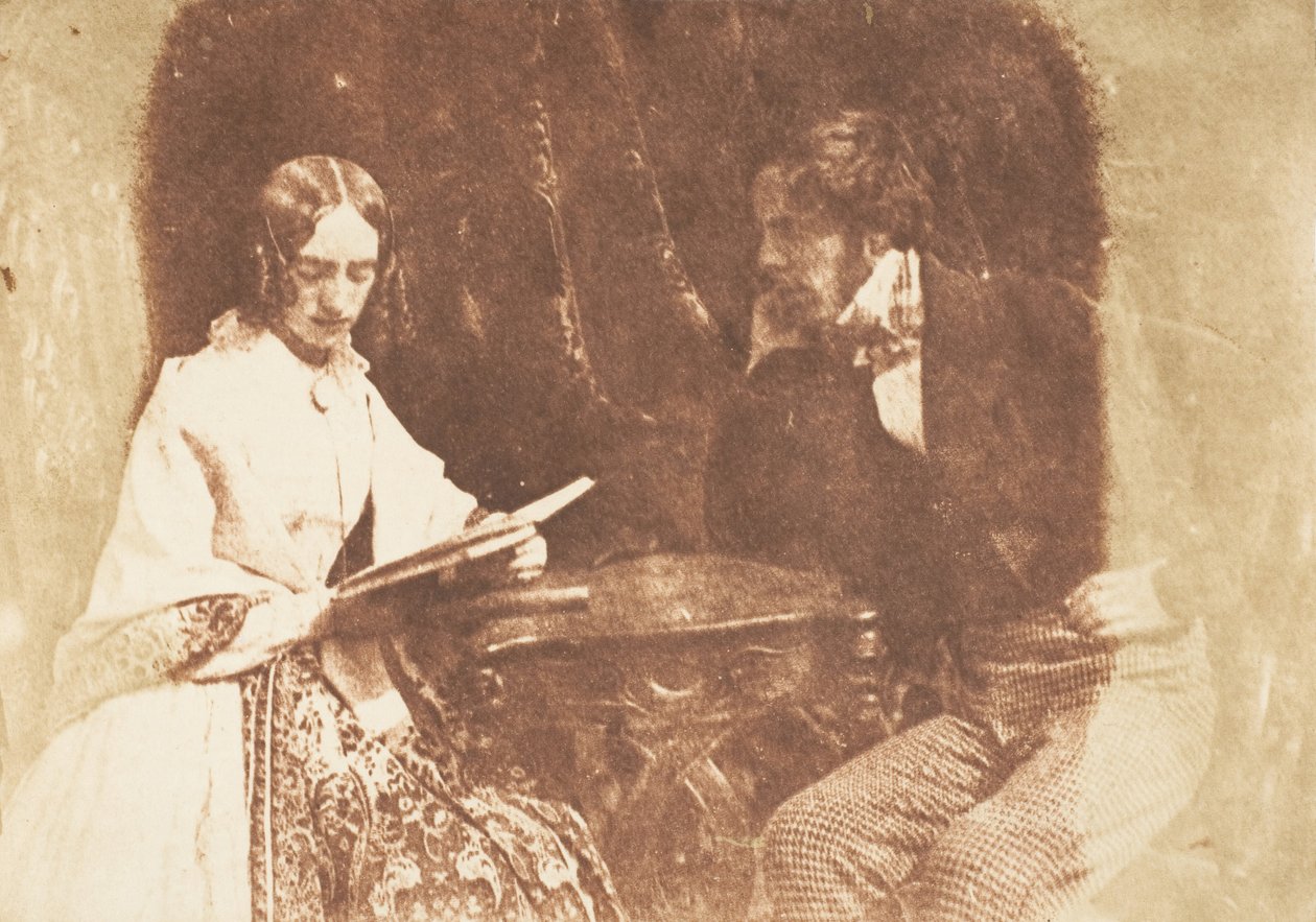 Para siedząca, czytająca kobieta, 1843-47. Twórcy: David Octavius Hill, Robert Adamson, Hill & Adamson. autorstwa Hill and Adamson