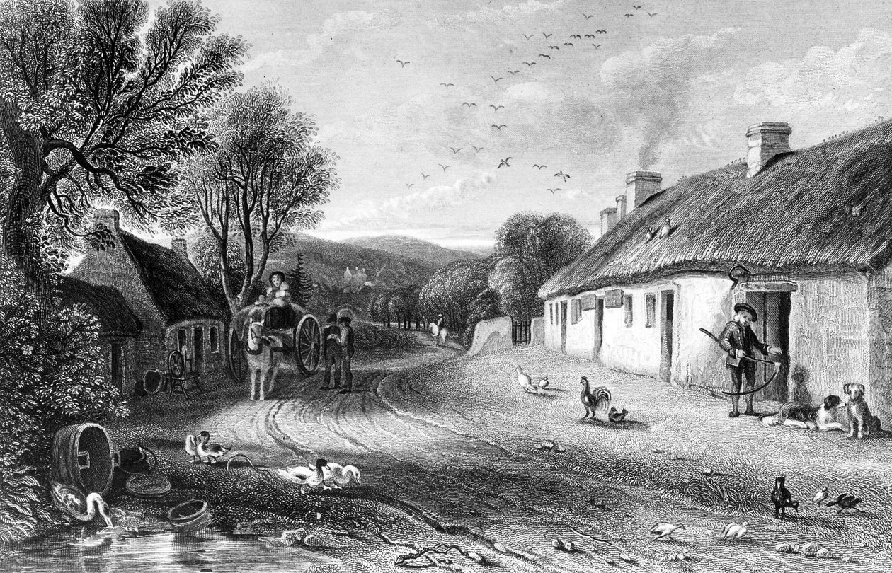 Burns Cottage, ilustracja z „Land of Burns” Johna Wilsona, opublikowana w 1840 r. autorstwa David Octavius Hill
