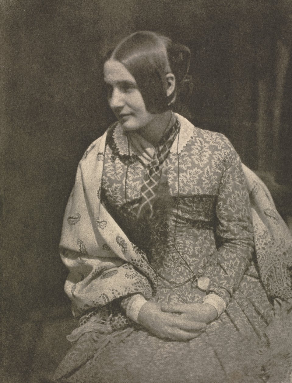 Praca z kamerą: Pani w kwiecistej sukience autorstwa David Octavius Hill
