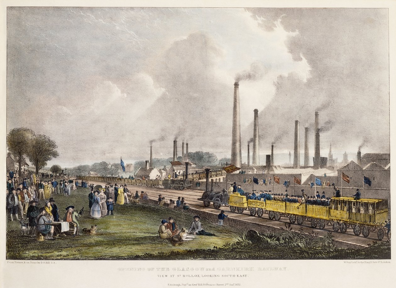 Widok na St. Rollox Patrząc na południowy wschód; Otwarcie kolei Glasgow i Garnkirk, 1832 autorstwa David Octavius Hill