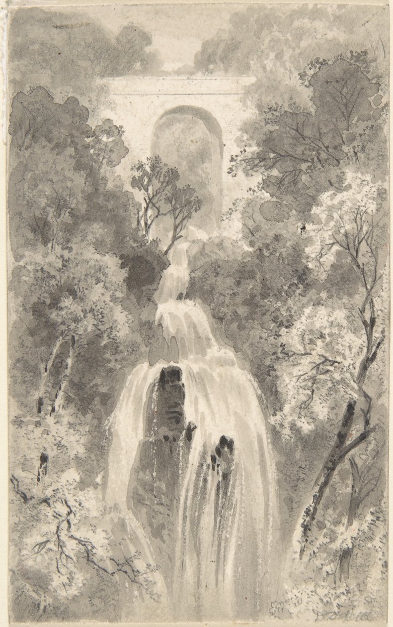 Widok wodospadu (recto); Studium krajobrazu (verso) autorstwa David Octavius Hill