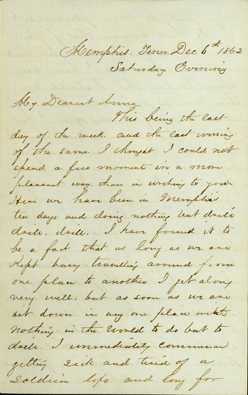 List od D.R. Greera, Memphis, Tn., do Anny McKinney, 6 grudnia 1862 autorstwa David Perkins Grier