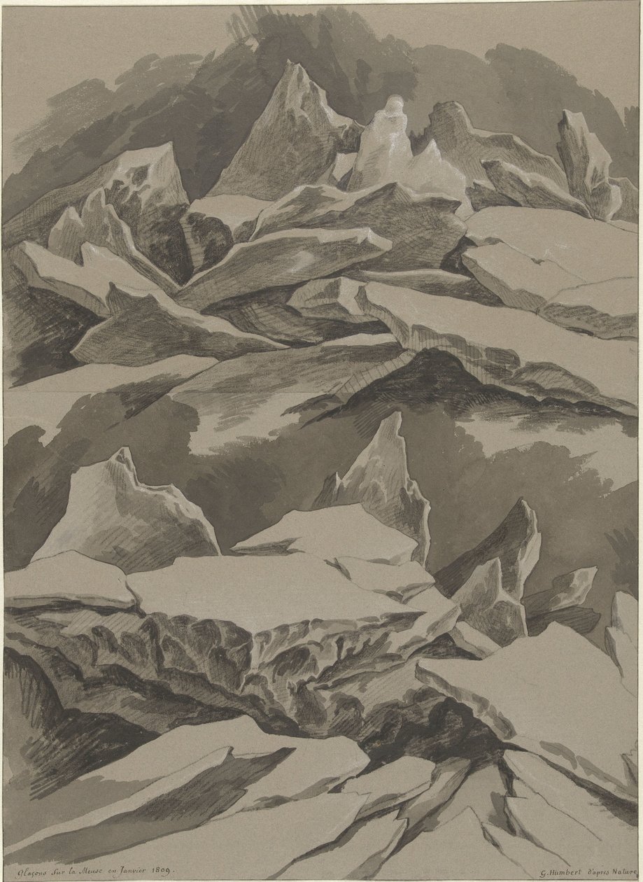 Kry lodowe na Mozie, styczeń 1809 Glaçons sur la Meuse en Janvier 1809 (tytuł na obiekcie) autorstwa David Pièrre Giottino Humbert de Superville (signed by artist)