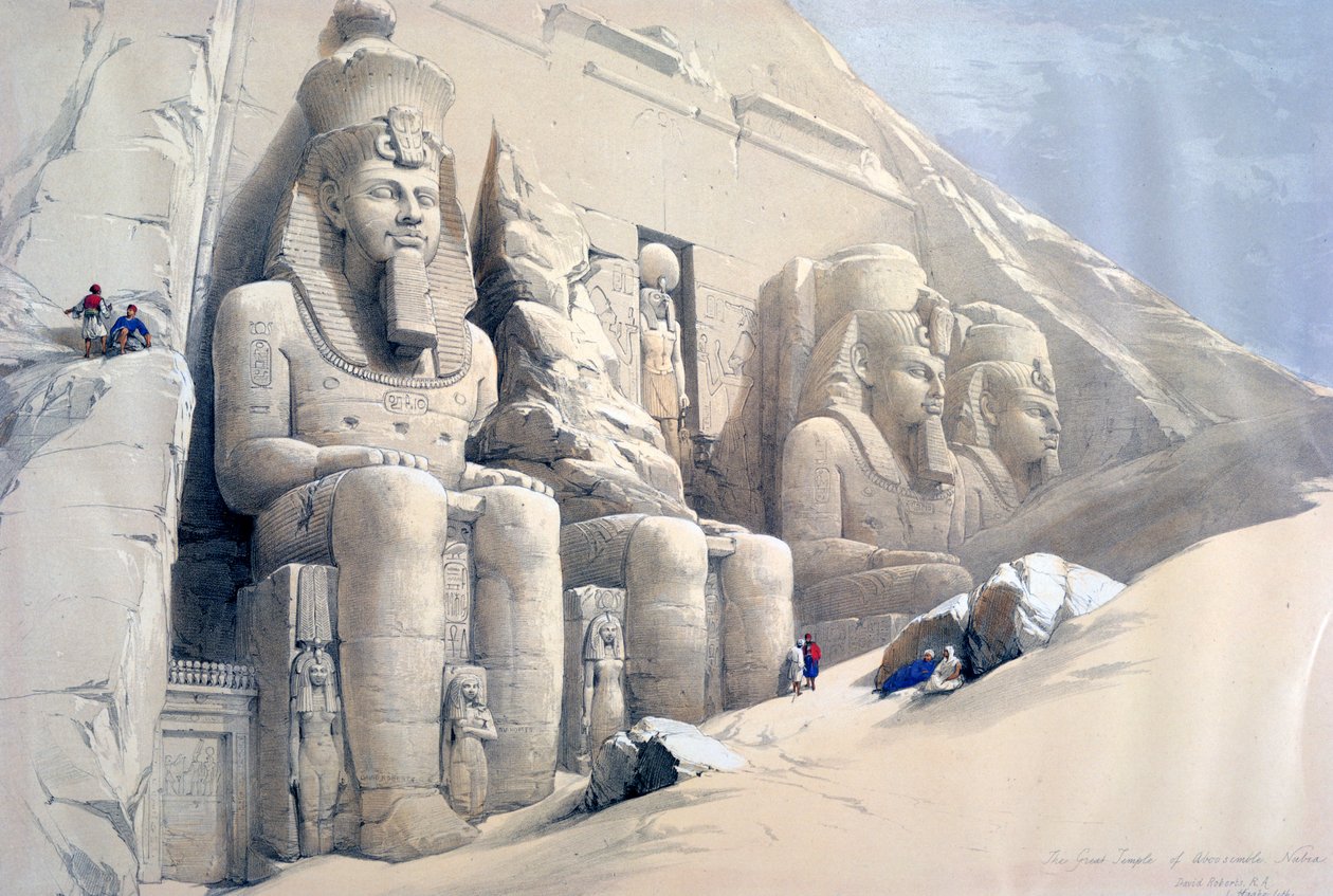 „Wielka Świątynia Abu Simbel, Nubia”, ok. XIX w. autorstwa David Roberts, Louis Haghe