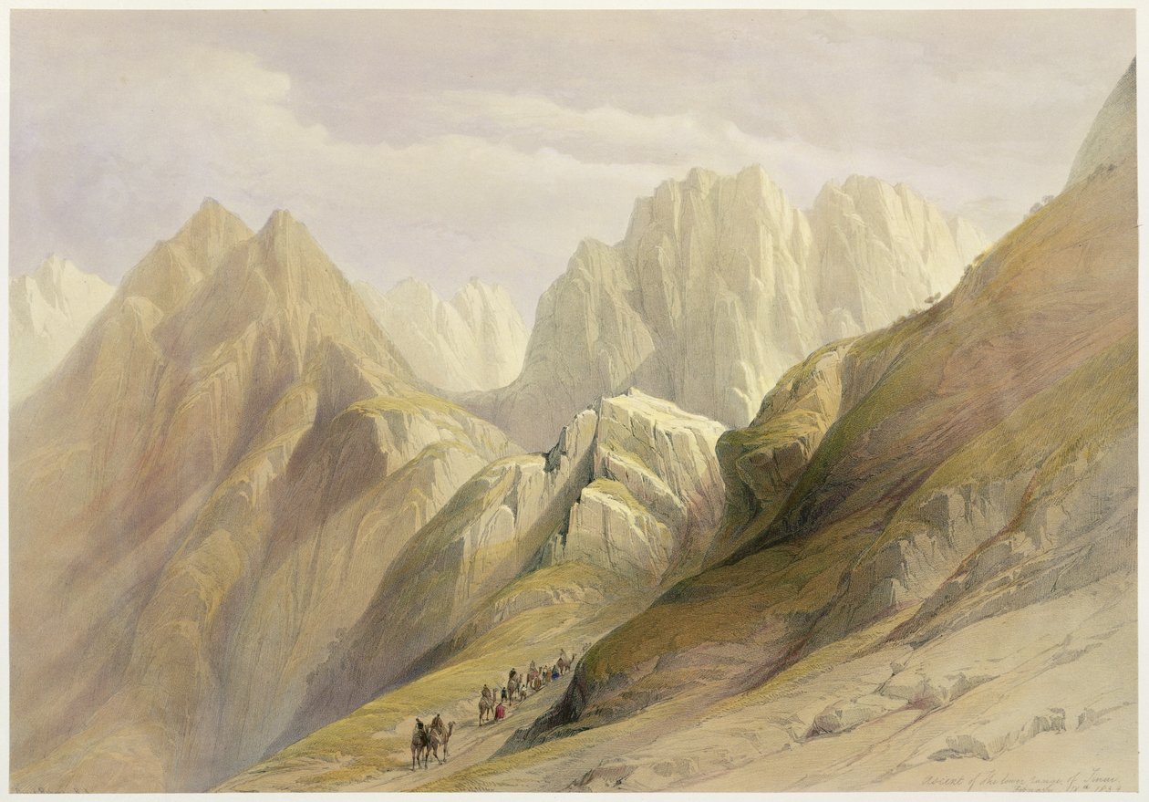 Wejście na dolne pasmo Synaju, 18 lutego 1839, tablica 114 z tomu III „Ziemia Święta”, sztychowana przez Louisa Haghe (1806-85) wyd. 1849 autorstwa David Roberts