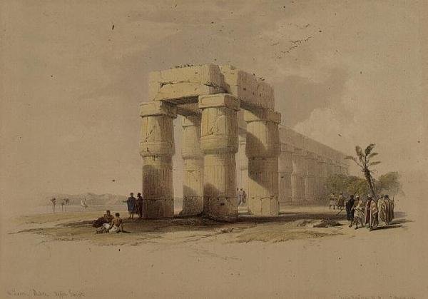 W Luksorze, Tebach, Górnym Egipcie, z „Egipt i Nubia”, tom 1 (lit) autorstwa David Roberts