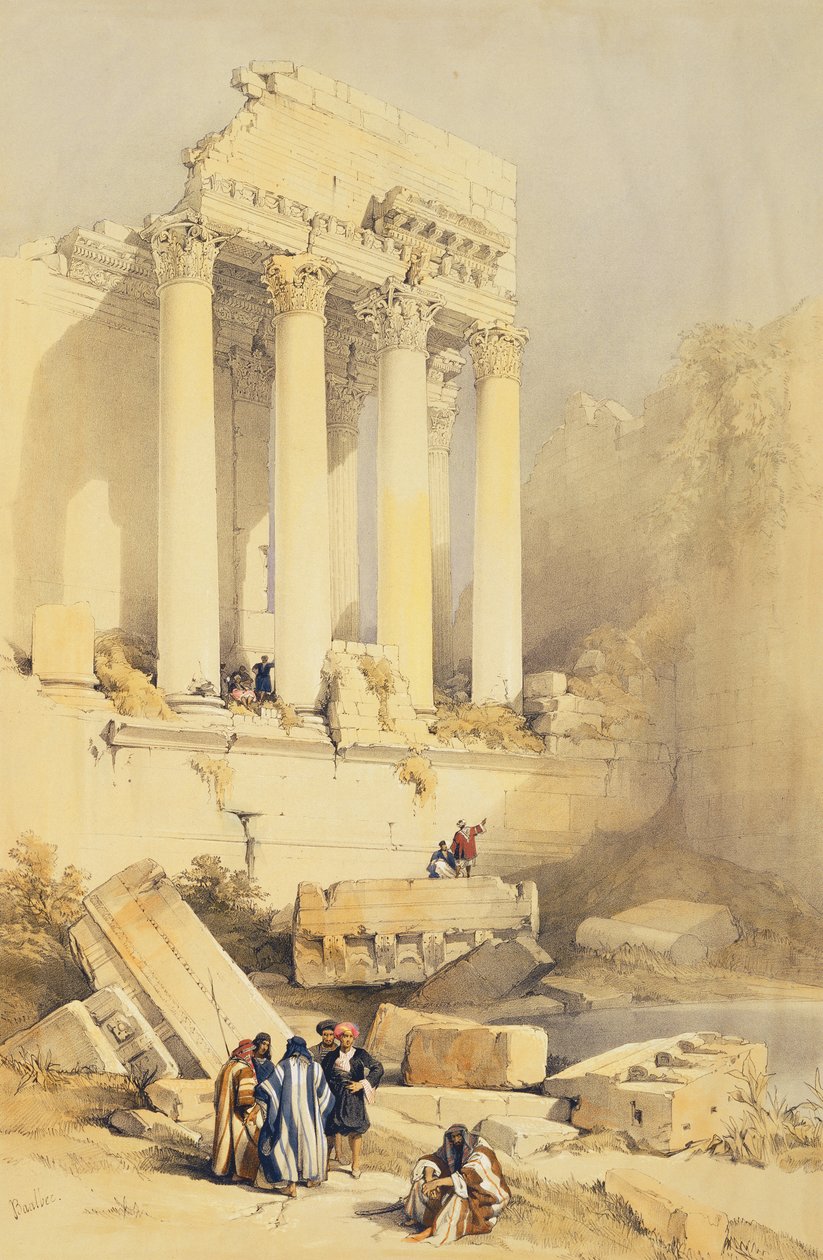 Baalbec, tablica 79 z II tomu "Ziemi Świętej", rytowana przez Louisa Haghe (1806-85), wyd. 1843 autorstwa David Roberts