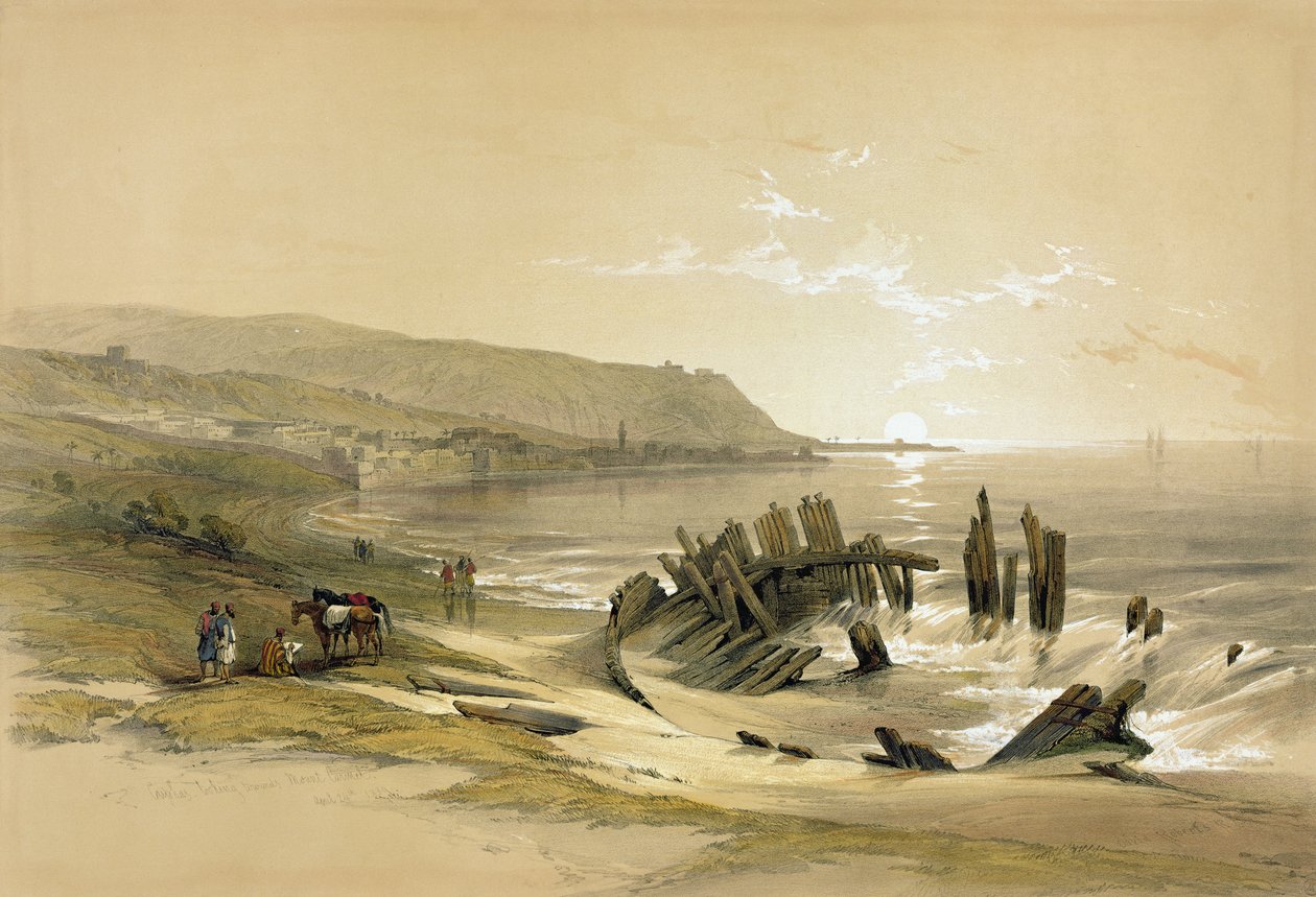 Kajfasz patrzący w stronę Góry Karmel 24 kwietnia 1839, z tomu II „Ziemia Święta”; grawerowane przez Louisa Haghe (1806-1885) opublikowane w Londynie, 1842 autorstwa David Roberts