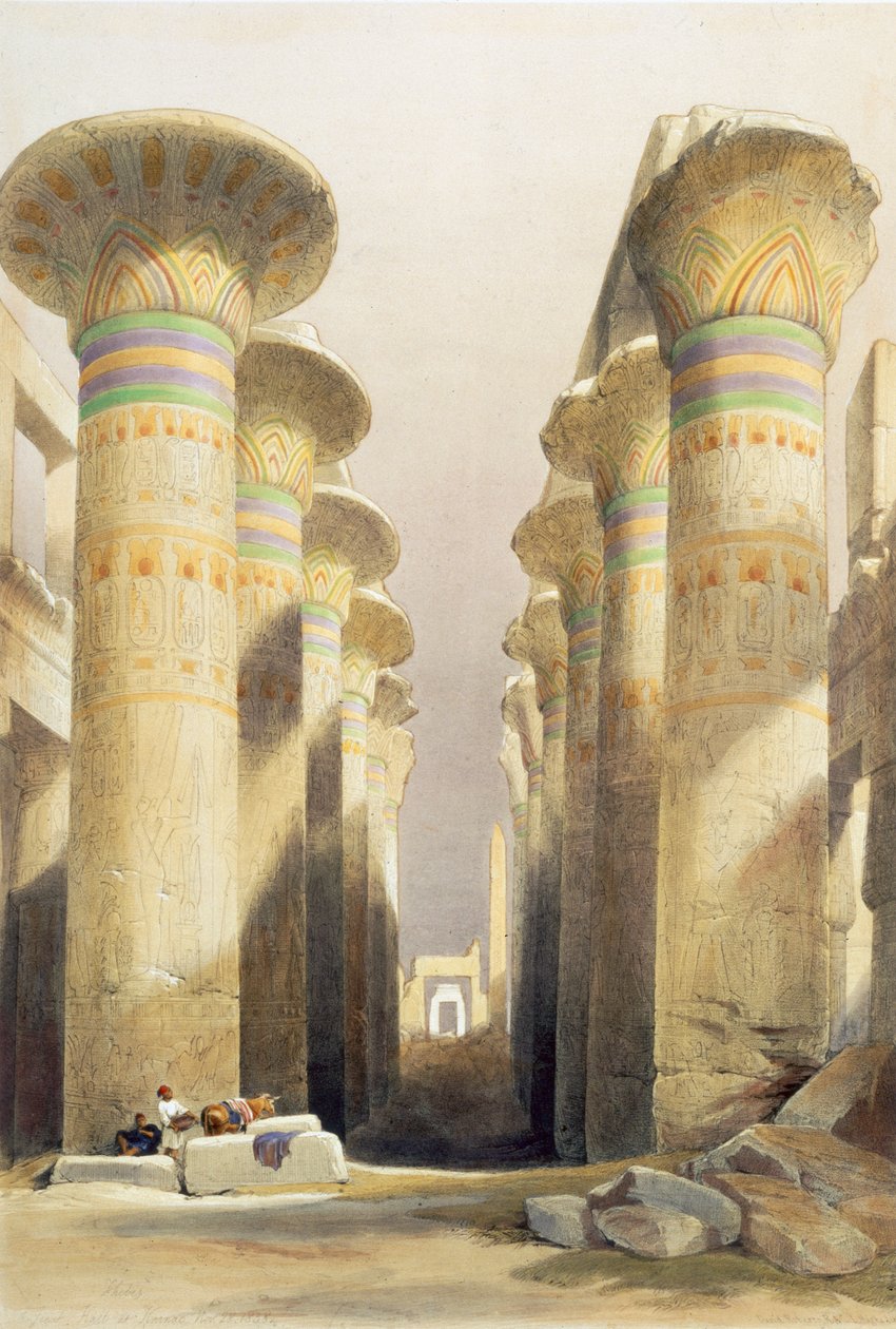Centralna aleja Wielkiej Sali Kolumnowej, Karnak, Egipt, XIX w. autorstwa David Roberts