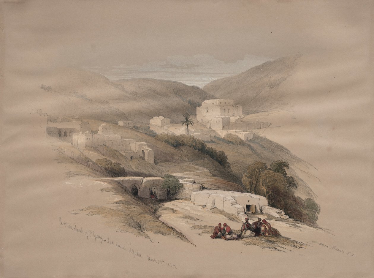 Chrześcijański kościół św. Jerzego w Ludd, starożytna Lydda, 1839. autorstwa David Roberts