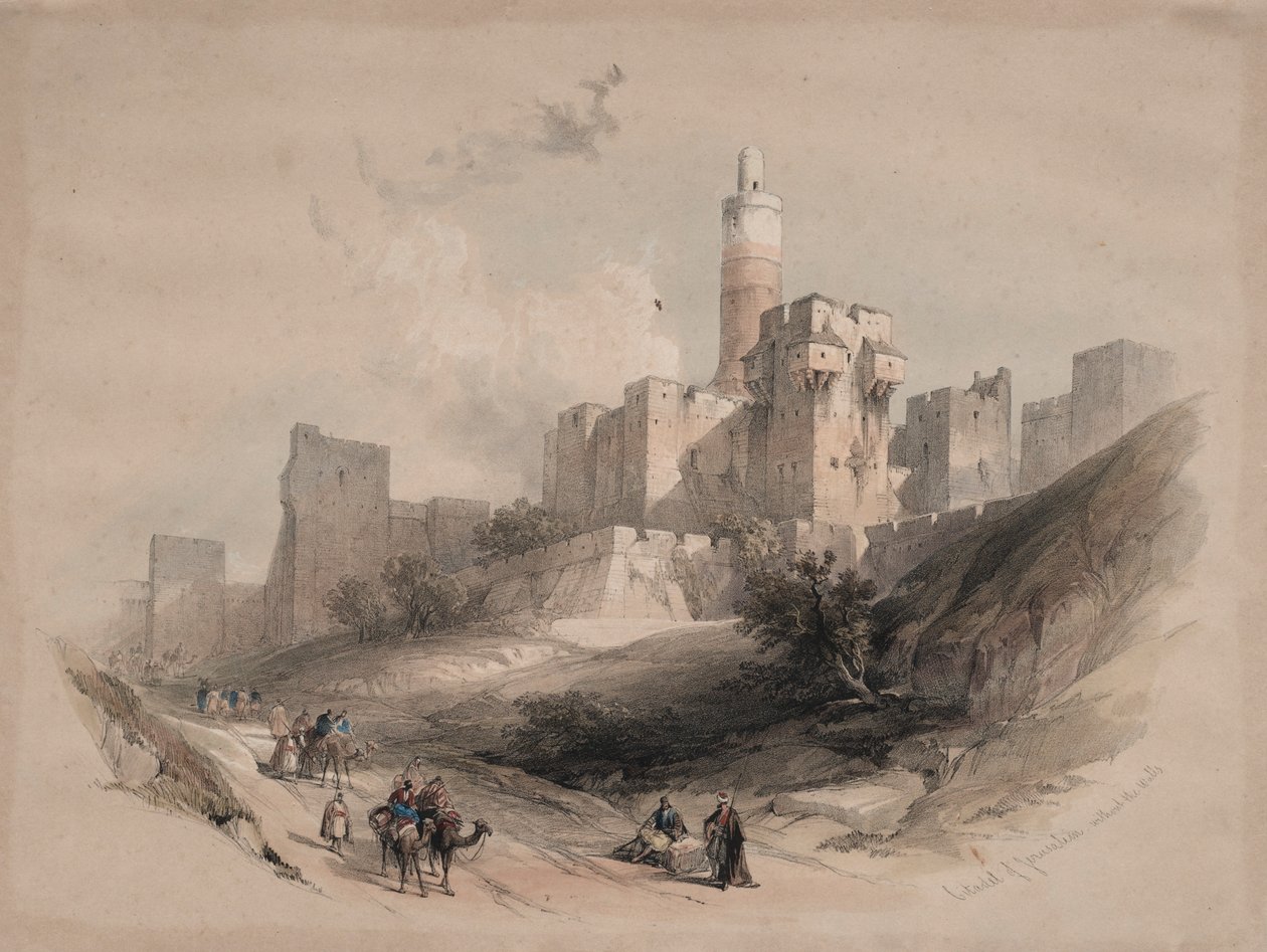 Cytadela Jerozolimska, bez murów, Wieża Dawida, 1839. autorstwa David Roberts