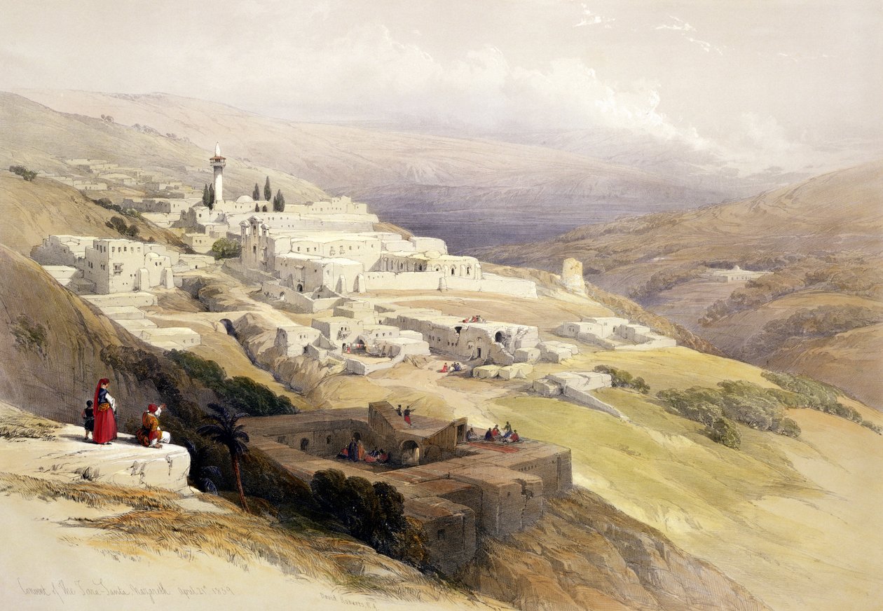Klasztor Terra Santa, Nazaret, 21 kwietnia 1839, tablica 30 z tomu I Ziemi Świętej, sztychowana przez Louisa Haghe (1806-1885) wyd. 1842 autorstwa David Roberts