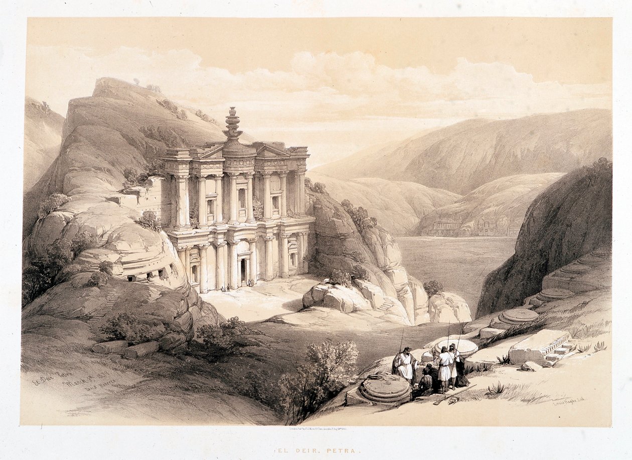 El Deir, Petra, rysunek wykonany 08.03.1839 w „Ziemi Świętej”, Londyn-1849 autorstwa David Roberts