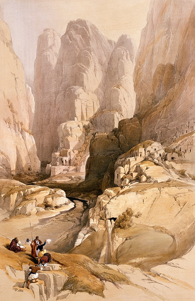 Wejście do Petry, 10 marca 1839, tablica 98 z III tomu "Ziemi Świętej", rytował Louis Haghe (1806-85), wyd. 1849 autorstwa David Roberts