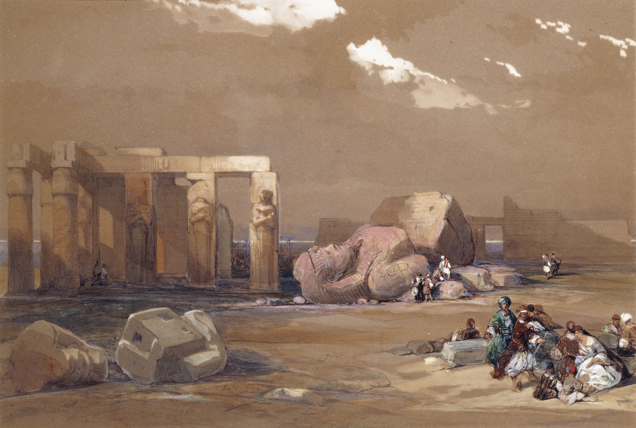 Fragmenty Wielkich Kolosów w Memnonium, Teby, 1838 autorstwa David Roberts