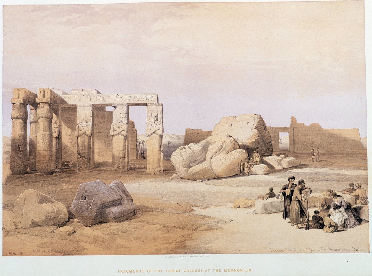 Fragmenty wielkich Kolosów, w Memnonium, w „Ziemi Świętej”, Londyn 1849 autorstwa David Roberts