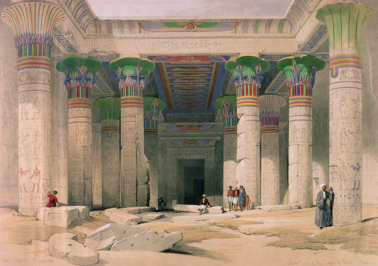 Wielki portyk świątyni Philae, Nubia, z "Egiptu i Nubii", rytowany przez Louisa Haghe (1806-1885) opublikowany w Londynie, 1838 autorstwa David Roberts
