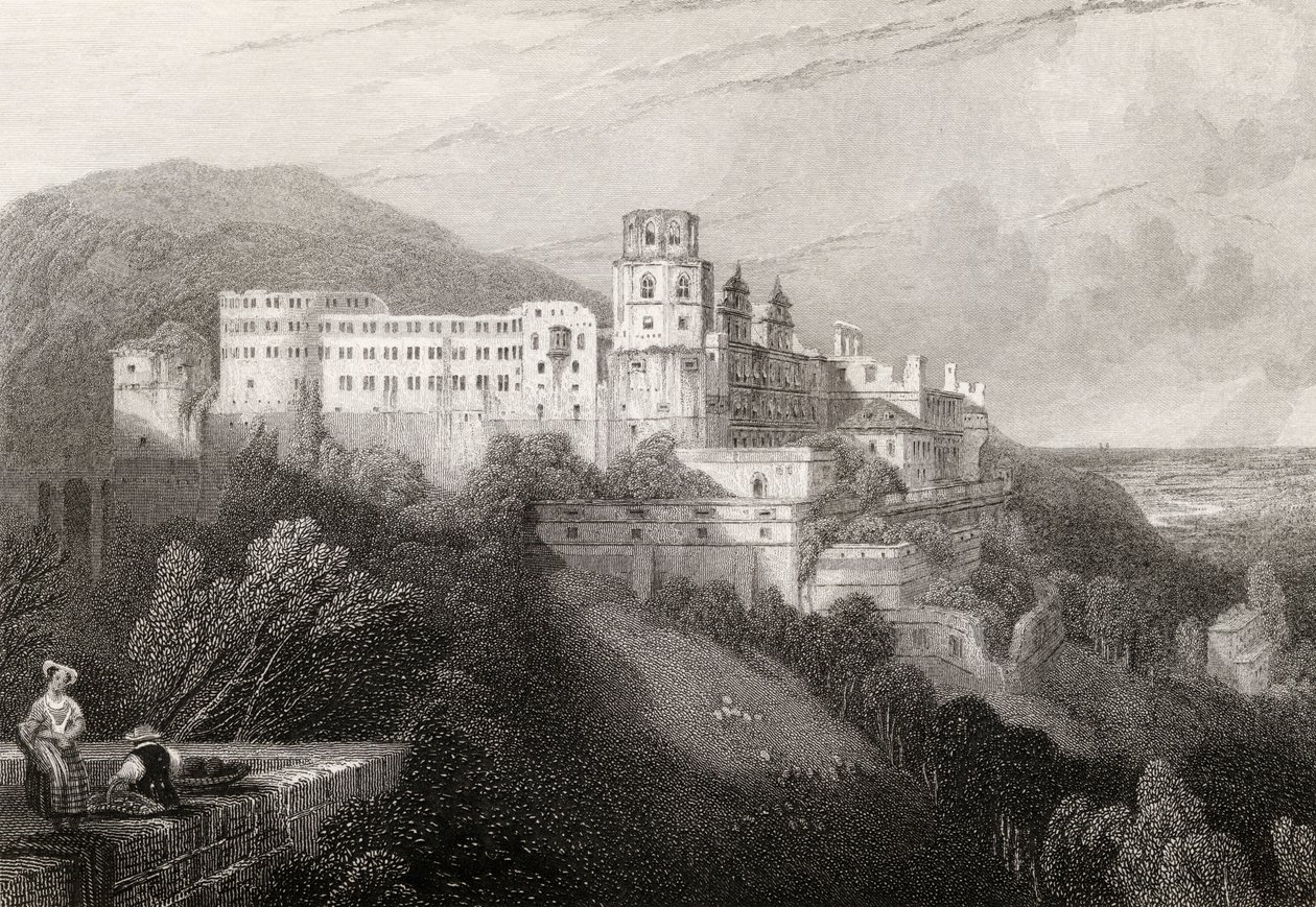 Zamek w Heidelbergu, Heidelberg, rytowany przez J.T.Willmore