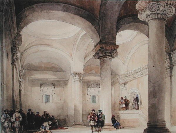 Wnętrze meczetu, ok.1835 (akwarela na papierze) autorstwa David Roberts