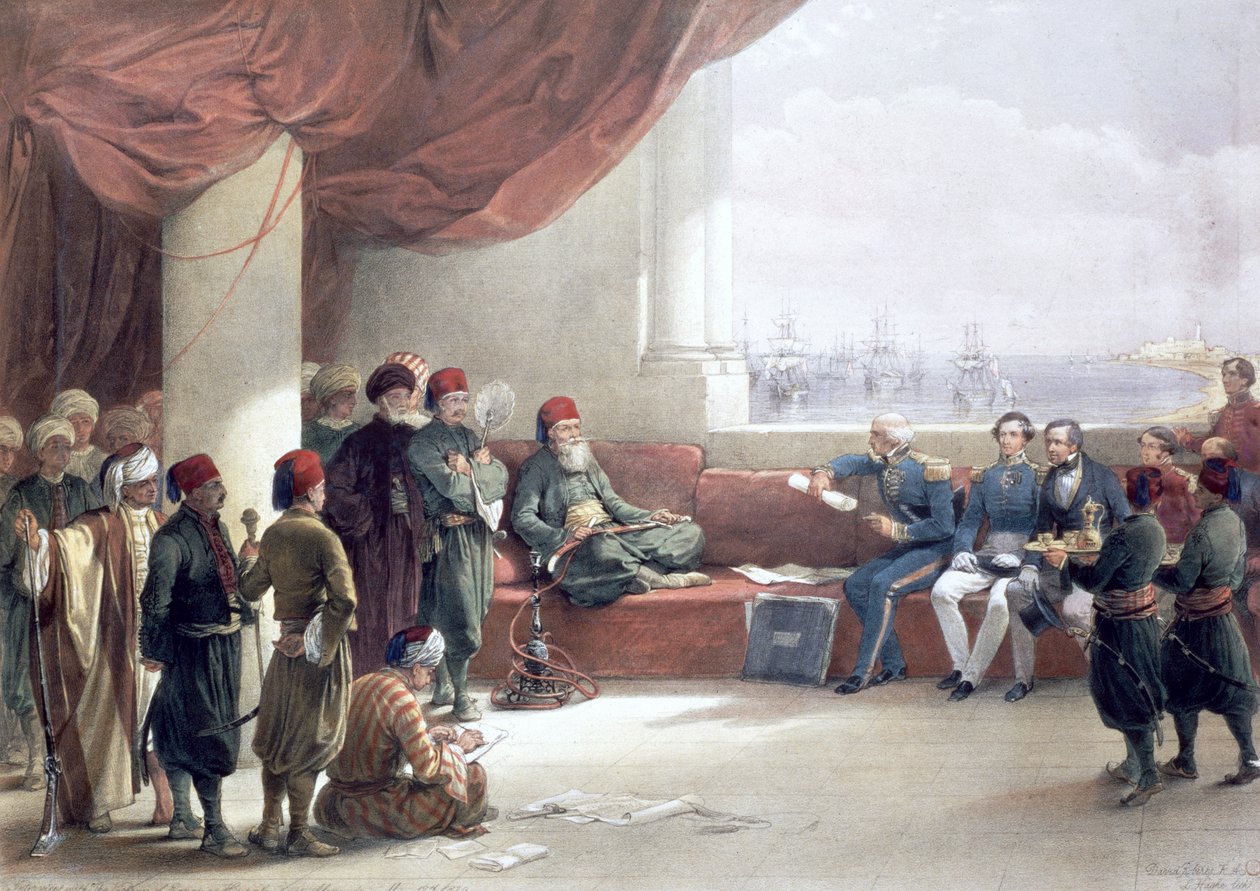 Wywiad z wicekrólem Egiptu w jego pałacu, Aleksandria, Egipt, 12 maja 1839, XIX wiek autorstwa David Roberts