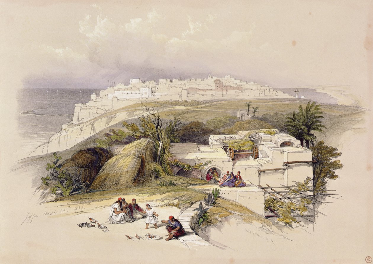 Jaffa, 26 marca 1839, tablica 62 z tomu II "Ziemi Świętej", sztychowana przez Louisa Haghe (1806-85) wyd. 1843 autorstwa David Roberts