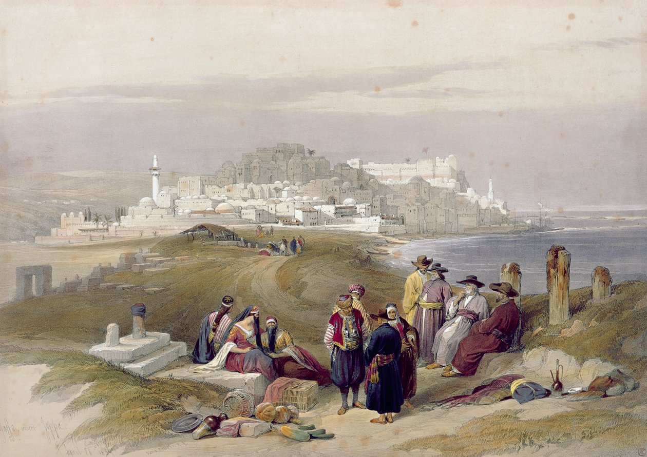 Jaffa, antyczna Joppa, 16 kwietnia 1839, tablica 61 z tomu II Ziemi Świętej, sztychowana przez Louisa Haghe (1806-1885) wyd. 1843 autorstwa David Roberts