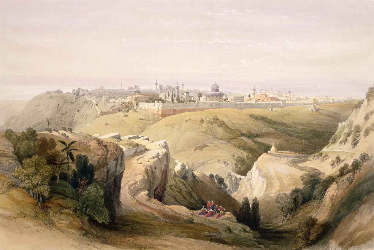 Jerozolima z Góry Oliwnej, 8 kwietnia 1839, tablica 6 z tomu I „Ziemia Święta” rytowana przez Louisa Haghe (1806-1885) wyd. 1842 autorstwa David Roberts