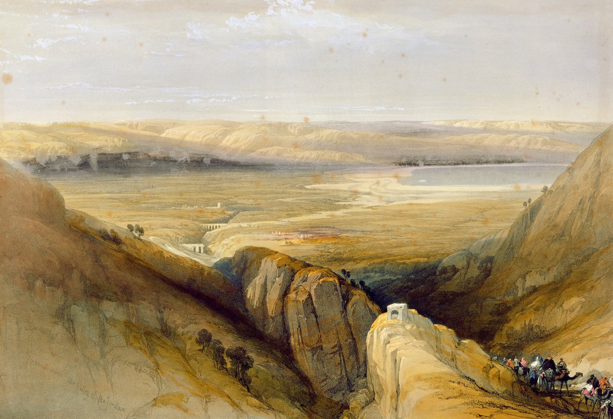 Dolina Jordanu, z II tomu "Ziemi Świętej" Louisa Haghe (1806-85) wydanego w Londynie w 1842 r. w Londynie w 1842 r. autorstwa David Roberts