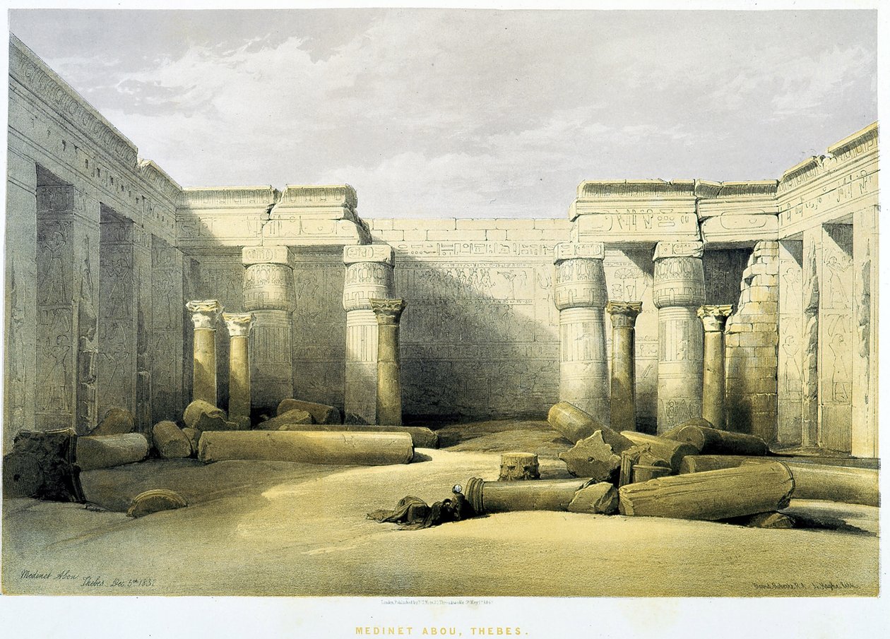 Medinet Abu (Medinet-Habou), Teby (Teby) - w „Ziemi Świętej”, Londyn 1849 autorstwa David Roberts
