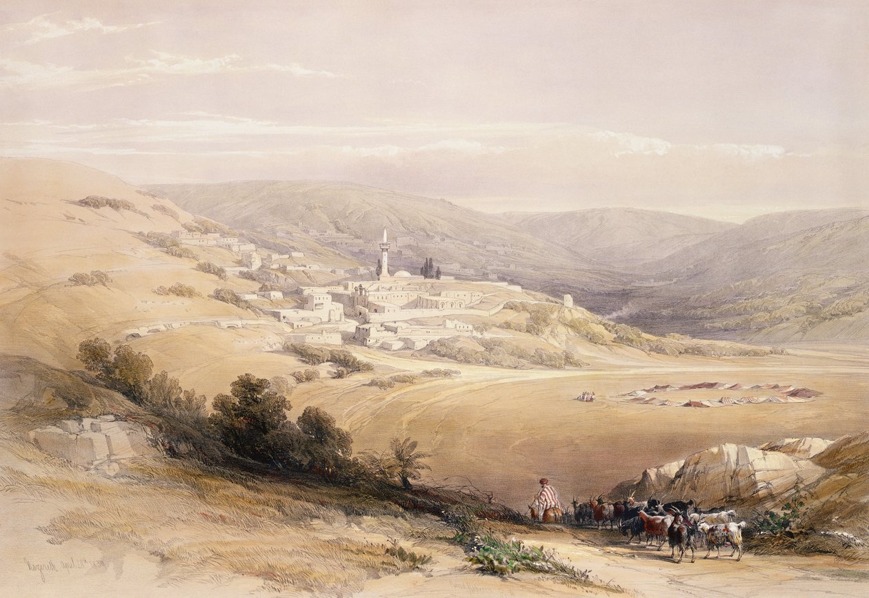 Nazaret, 28 kwietnia 1839, tablica 28 z tomu I „Ziemi Świętej”, sztychowana przez Louisa Haghe (1806-85) wyd. 1842 autorstwa David Roberts