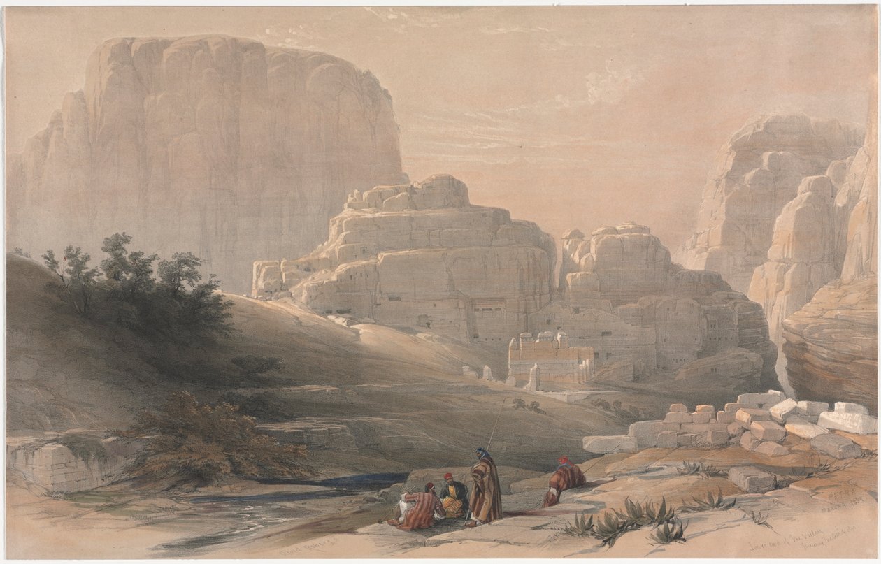 Petra, Dolny Koniec Doliny, Oglądanie Akropolu, 1839. autorstwa David Roberts