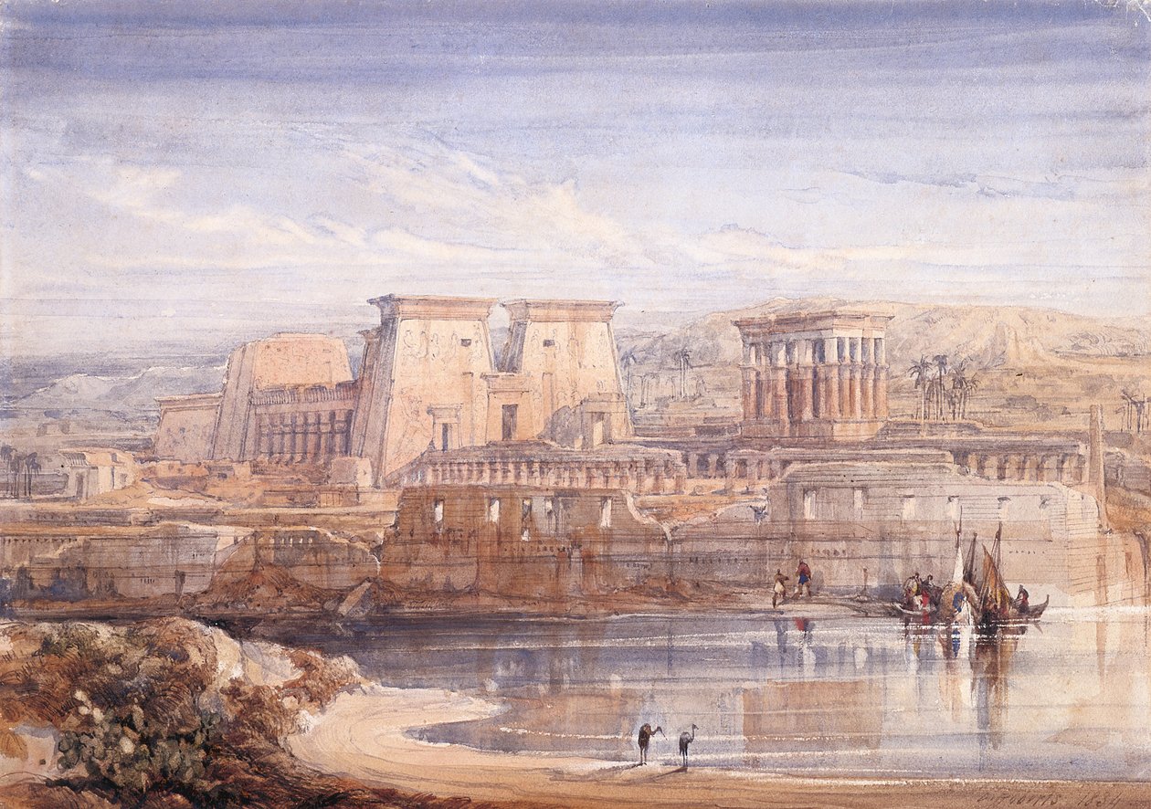 Philae: Huk Visión De los Templos Desde el Sur (acuarela y gouache yuraq raphipi)pulido autorstwa David Roberts