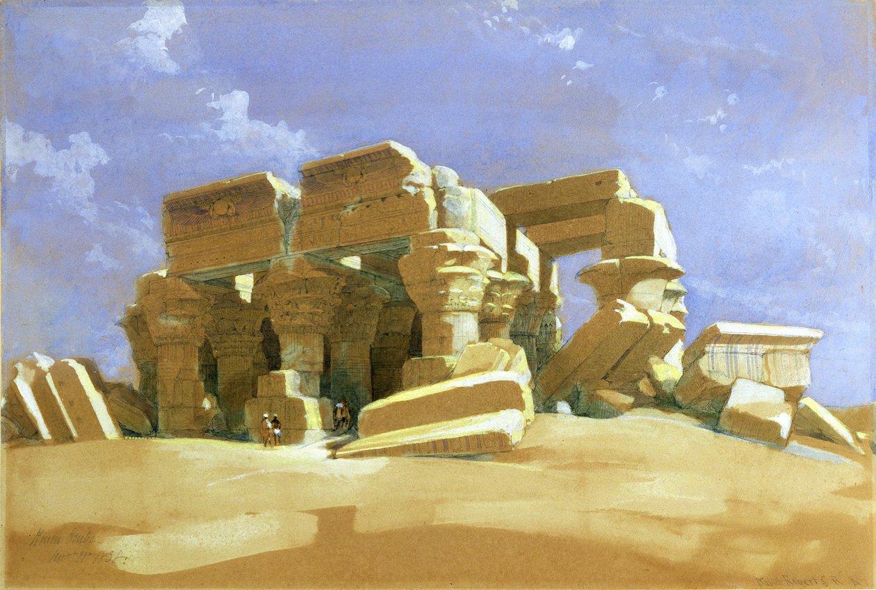 Portyk świątyni Kom Ombo, Górny Egipt, 1838 (wc na papierze) autorstwa David Roberts
