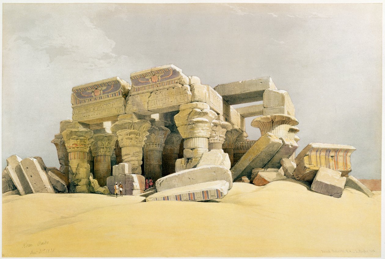 „Ruiny świątyni Kom Ombo”, Egipt, ok. 1845 r. autorstwa David Roberts