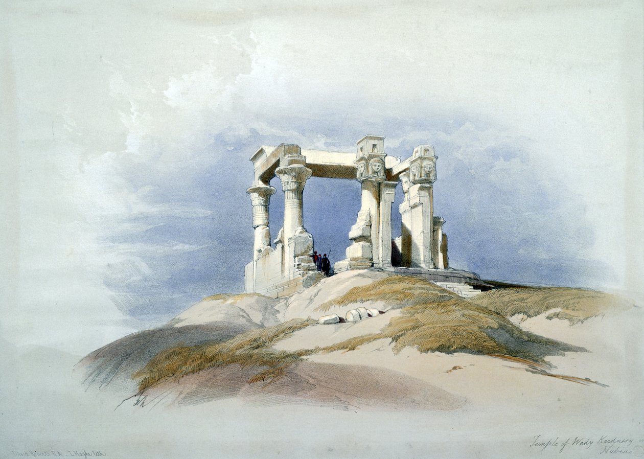 Świątynia Wady Kardassy, Nubia", akwarela. David Roberts (1796-1864) szkocki artysta i orientalista. Starożytny Egipt Archeologia Religia Mitologia Ruiny autorstwa David Roberts