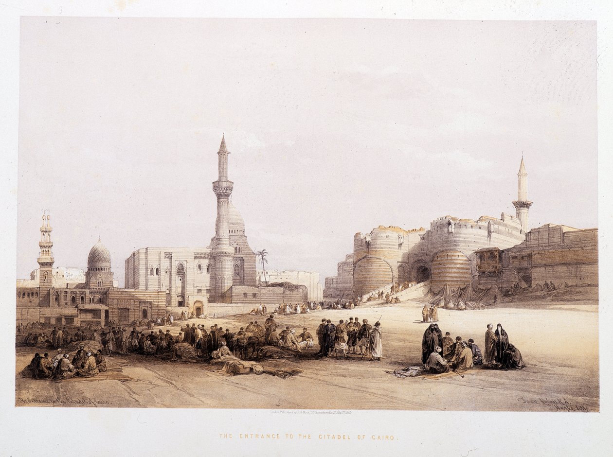 Wejście do Cytadeli Kairskiej (Kair) - w „Ziemi Świętej” Davida Robertsa, Londyn 1849 autorstwa David Roberts
