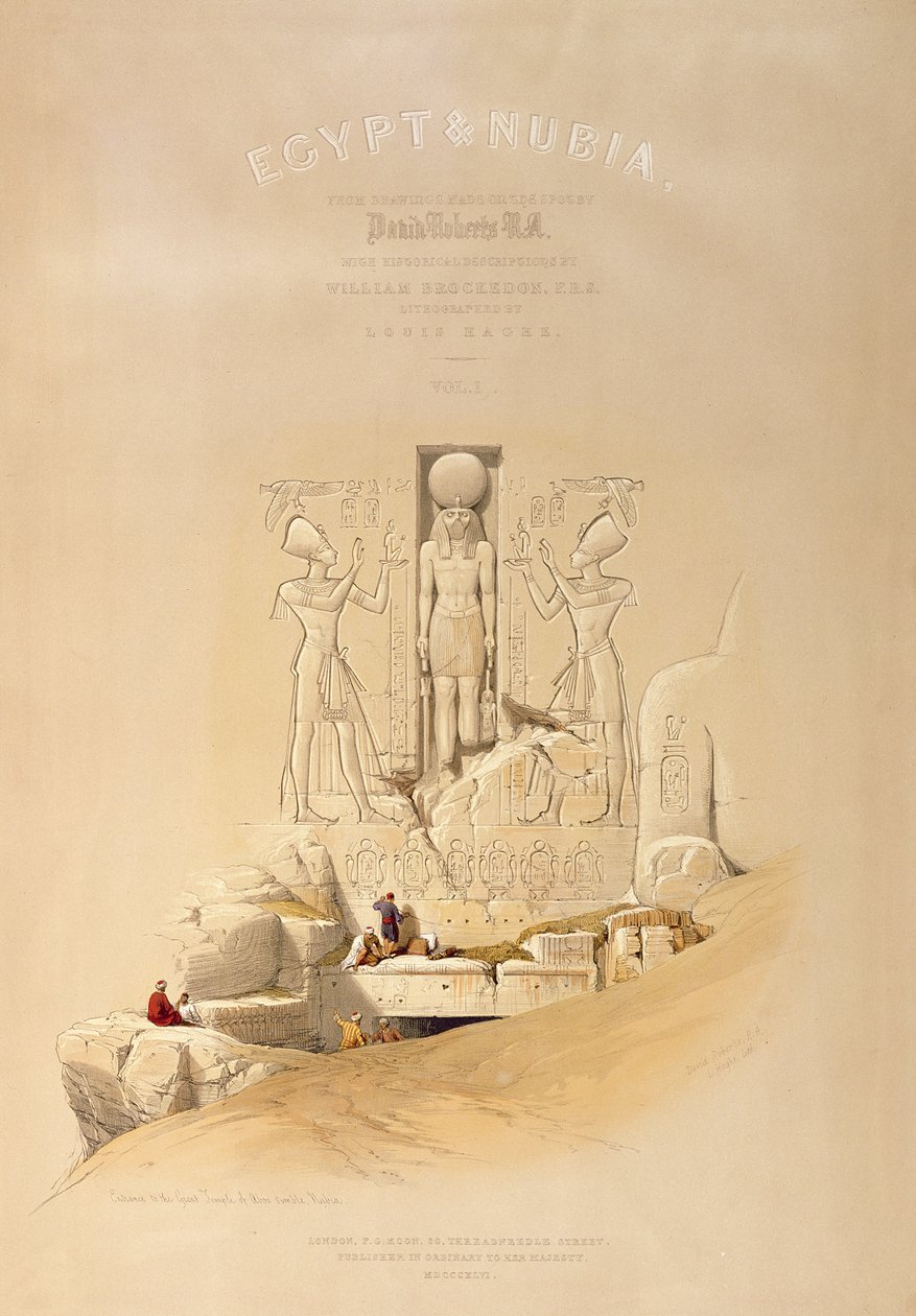 Wejście do Wielkiej Świątyni Aboo Simbel, Nubia, strona tytułowa tomu I 