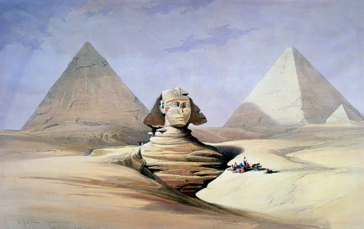 Wielki Sfinks i Piramidy w Gizie, 1838-1839 autorstwa David Roberts