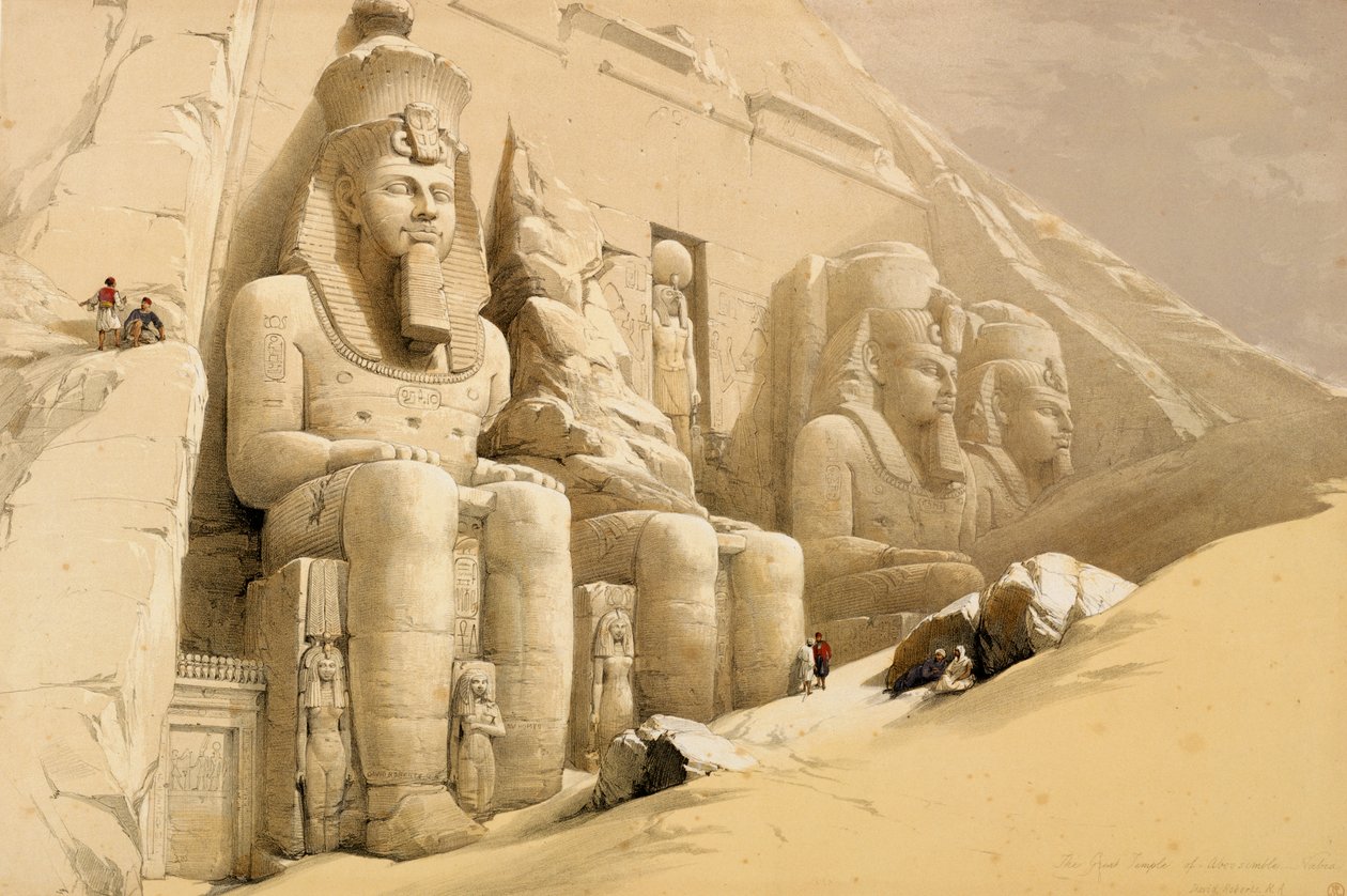 „Wielka Świątynia Abu Simbel, Nubia”, Egipt, ok. 1845 r. autorstwa David Roberts