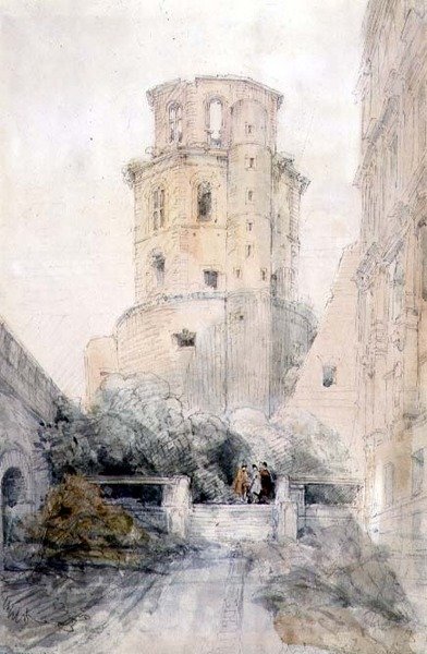 Wieża w Heidelbergu, ok. 1830 (ołówek i akwarela na papierze) autorstwa David Roberts