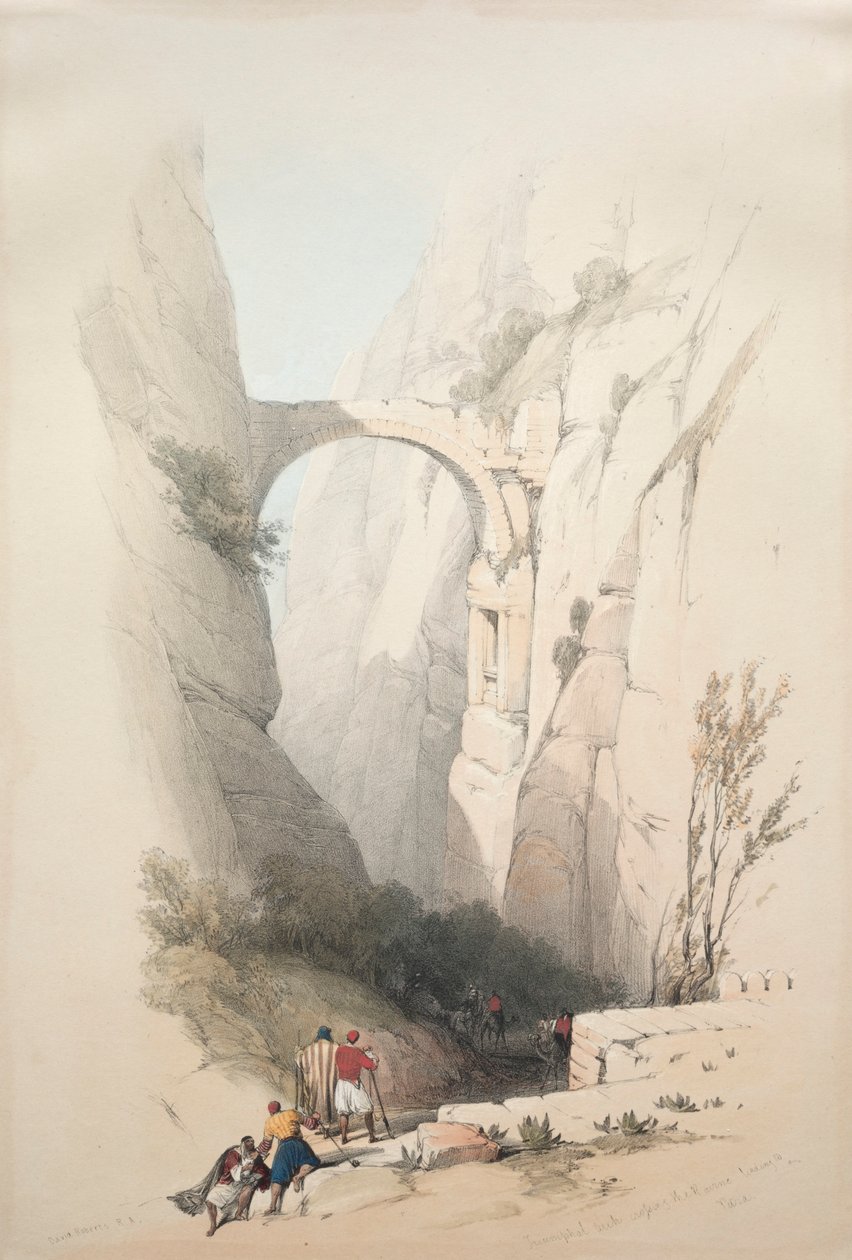Łuk Triumfalny przecinający wąwóz prowadzący do Petry, 1839. autorstwa David Roberts