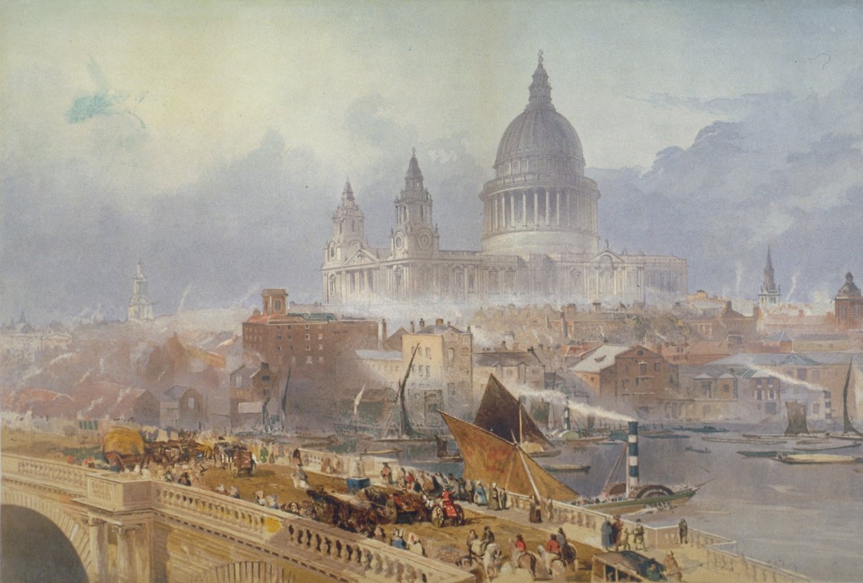 Widok na most Blackfriars i katedrę św. Pawła, Londyn, 1840 autorstwa David Roberts