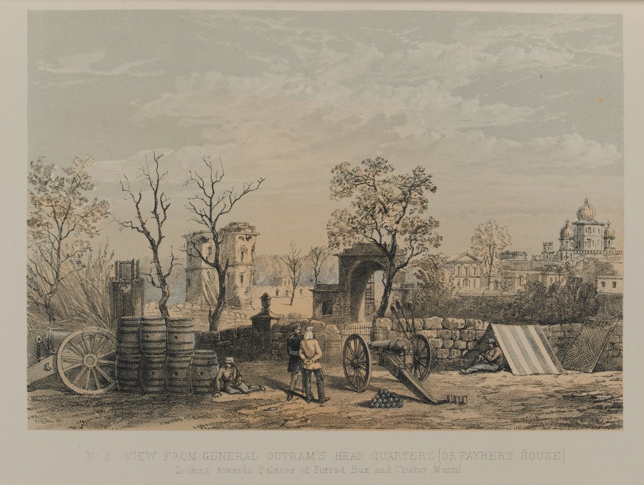 Widok z kwatery głównej generała Outrama [Dom dr Fayrera]. Patrząc na pałace Furrad Bux i Chuttur Munzil autorstwa David Scott Lieutenant Colonel (after) Dodgson