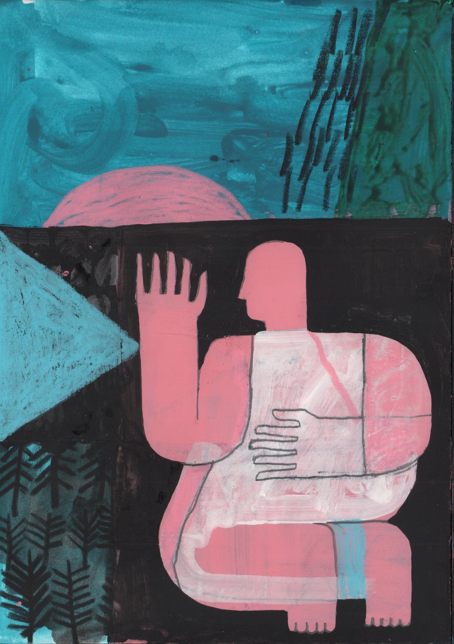 Black And Blue 4, 2023 (mieszana farba na papierze) autorstwa David Shillinglaw