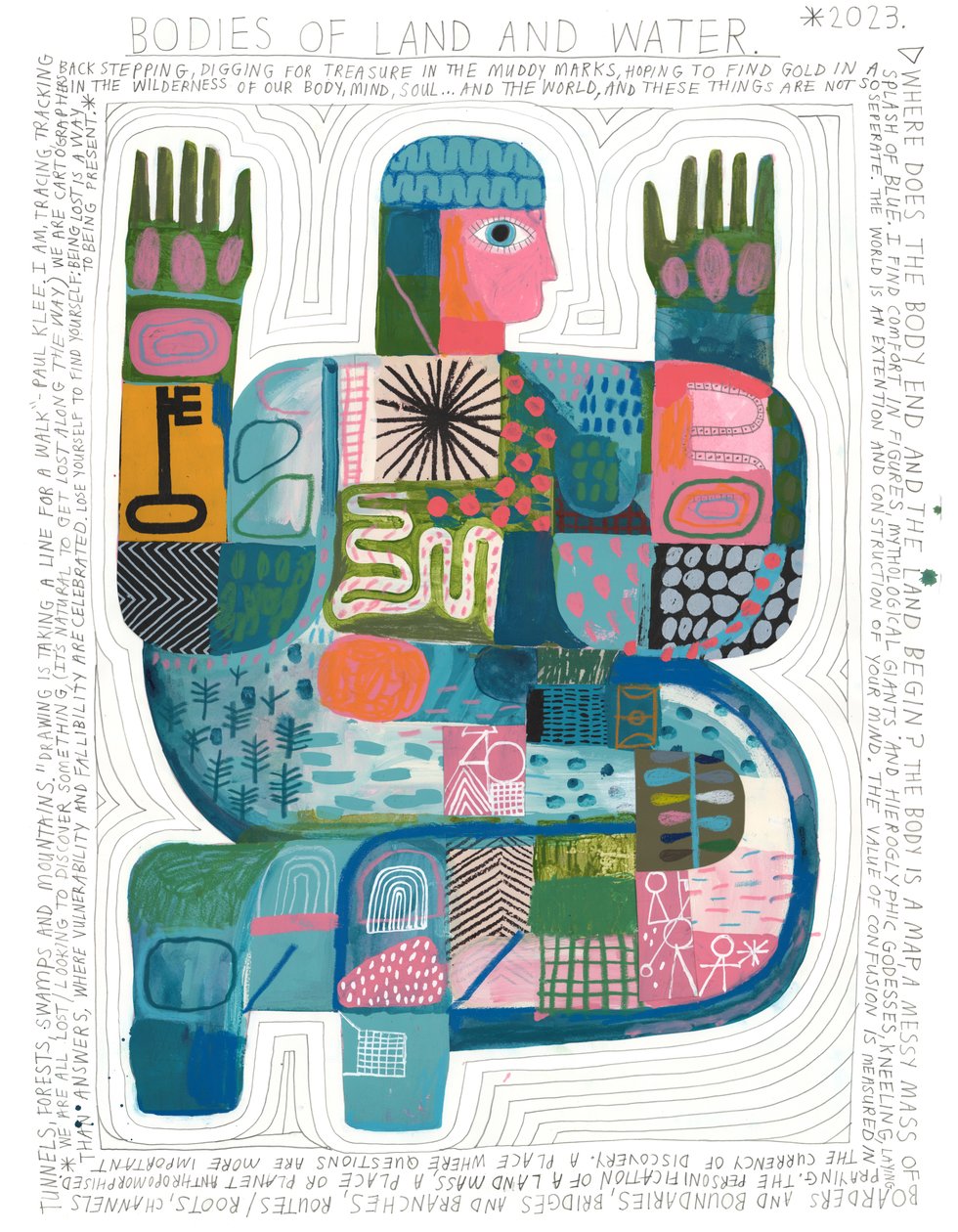 Bodies Of Land And Water, 2023 (akryl i ołówek na papierze) autorstwa David Shillinglaw