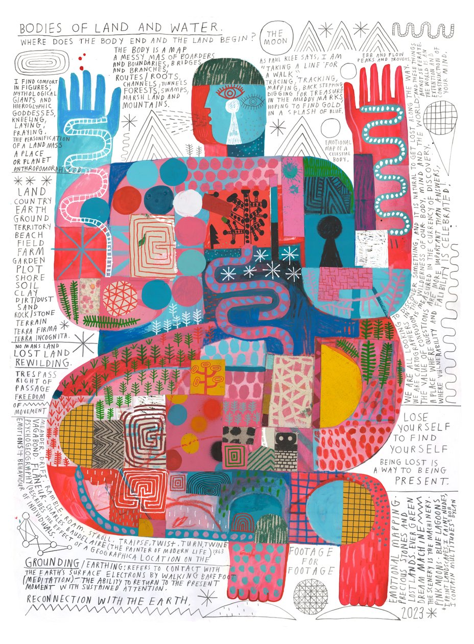 Bodies Of Land And Water 2, 2023 (akryl i ołówek na papierze) autorstwa David Shillinglaw